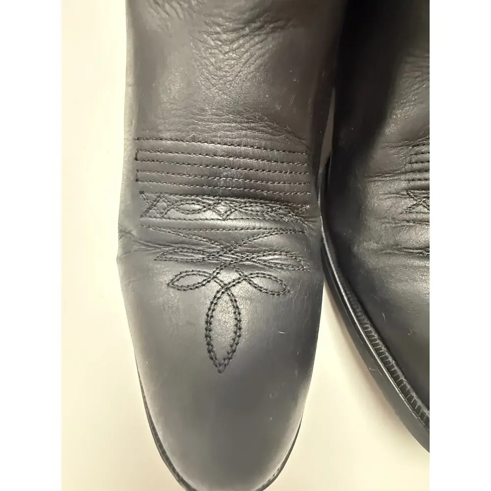 Laredo Black Leather Western Cowboy Boots Embroidered Square Toe Rodeo Mens 12EW